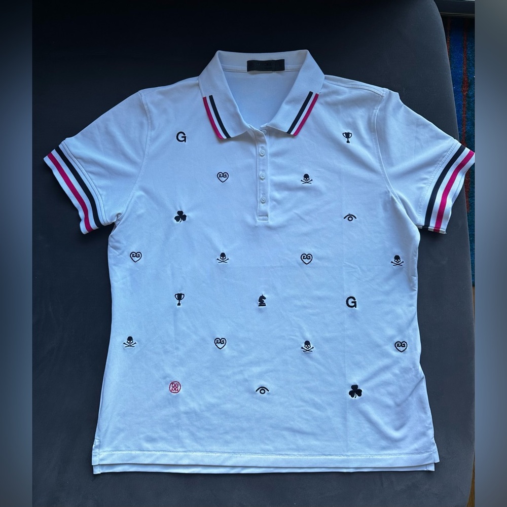 G/Fore Womens Golf Polo Size
Large White Shirt Top Skull Heart